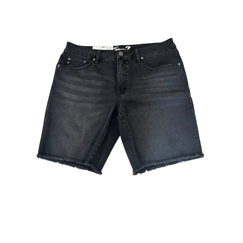 Seven7 Womens Relaxed Bermuda Shorts Size 10 Washed Black Fray Hem Denim